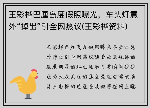 王彩桦巴厘岛度假照曝光，车头灯意外“掉出”引全网热议(王彩桦资料)